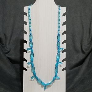 Long Blue Bead Necklace